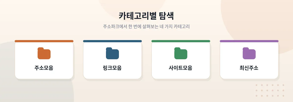 주소파크에서 카테고리별로 최신 주소를 확인하는 흐름을 보여주는 이미지